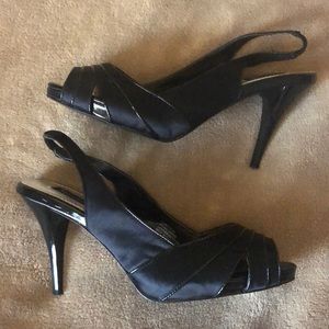 White House Black Market Black Satin Slingback